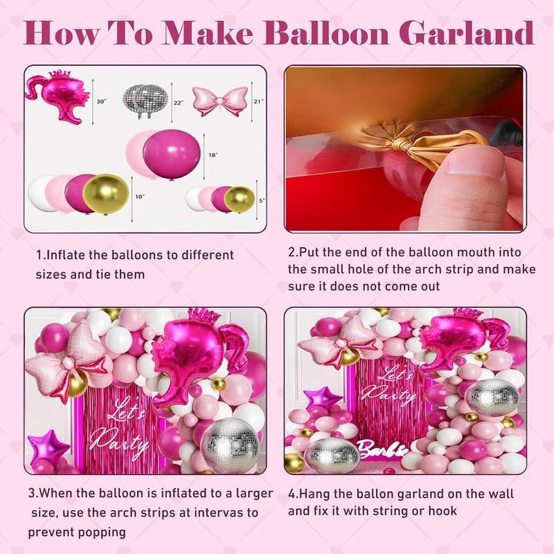 146pcs Balloon Garland Party Decoration Crown Princess Princess Party Decoration (Pink) - Image 4