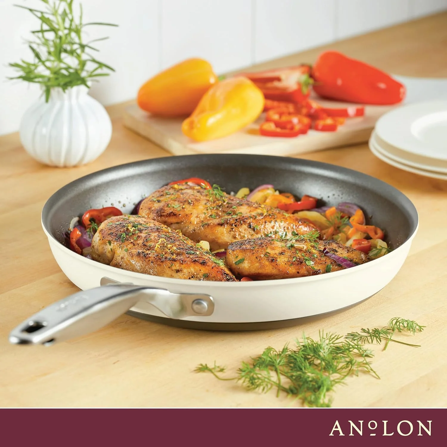 Anolon Achieve Hard Anodized Nonstick 12-Inch Frying Pan (Cream) - Image 2