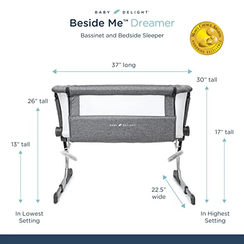 Baby Delight Beside Me Dreamer Bassinet Bedside Sleeper (Charcoal Tweed) - Image 3