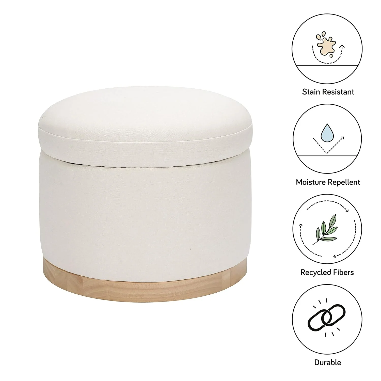 Babyletto Naka Storage Ottoman in Performance Cream Eco-Weave with Light Wood Base (Performance Cream) - Image 5