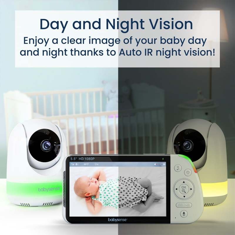Babysense Max View: Video Baby Monitor with 2 Cameras, Non Wifi, Split Screen, Night Light & Sound Machine - Image 3