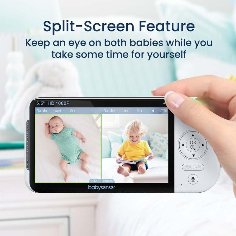 Babysense Max View: Video Baby Monitor with 2 Cameras, Non Wifi, Split Screen, Night Light & Sound Machine - Image 7