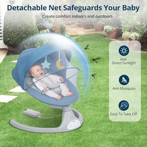 Bioby Baby Swing: 5-Speed Electric Bouncer with Remote (Blue) - Image 6