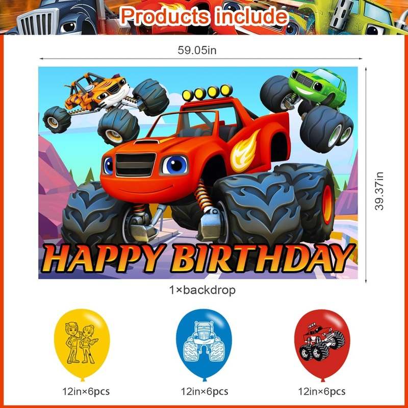 Blaze and The Monster Backdrop Birthday Banner - Image 3