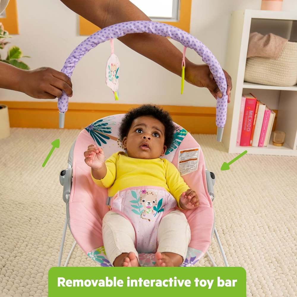 Bright Starts Pink Vibrating Baby Bouncer (Wildflower Wonders) - Image 7