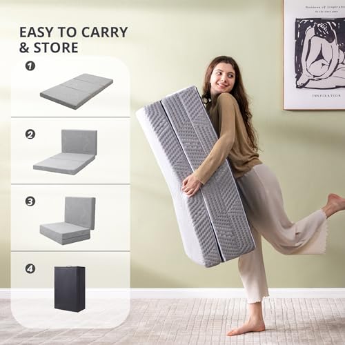 CH CHARME HOUSE Tri-Fold Foam Mattress 4" (Grey) - Image 6