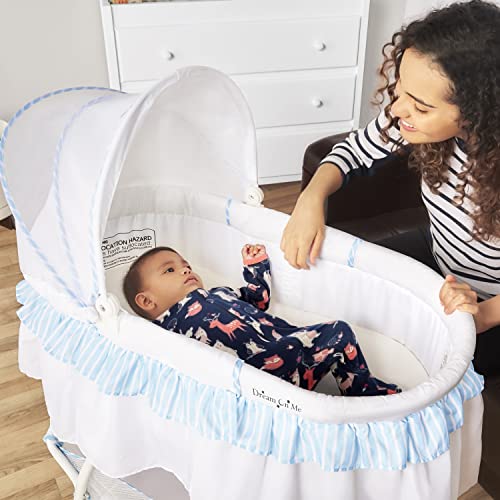 New Dream On Me Lacy Portable 2-in-1 Bassinet & Cradle (Blue and White) - Image 2