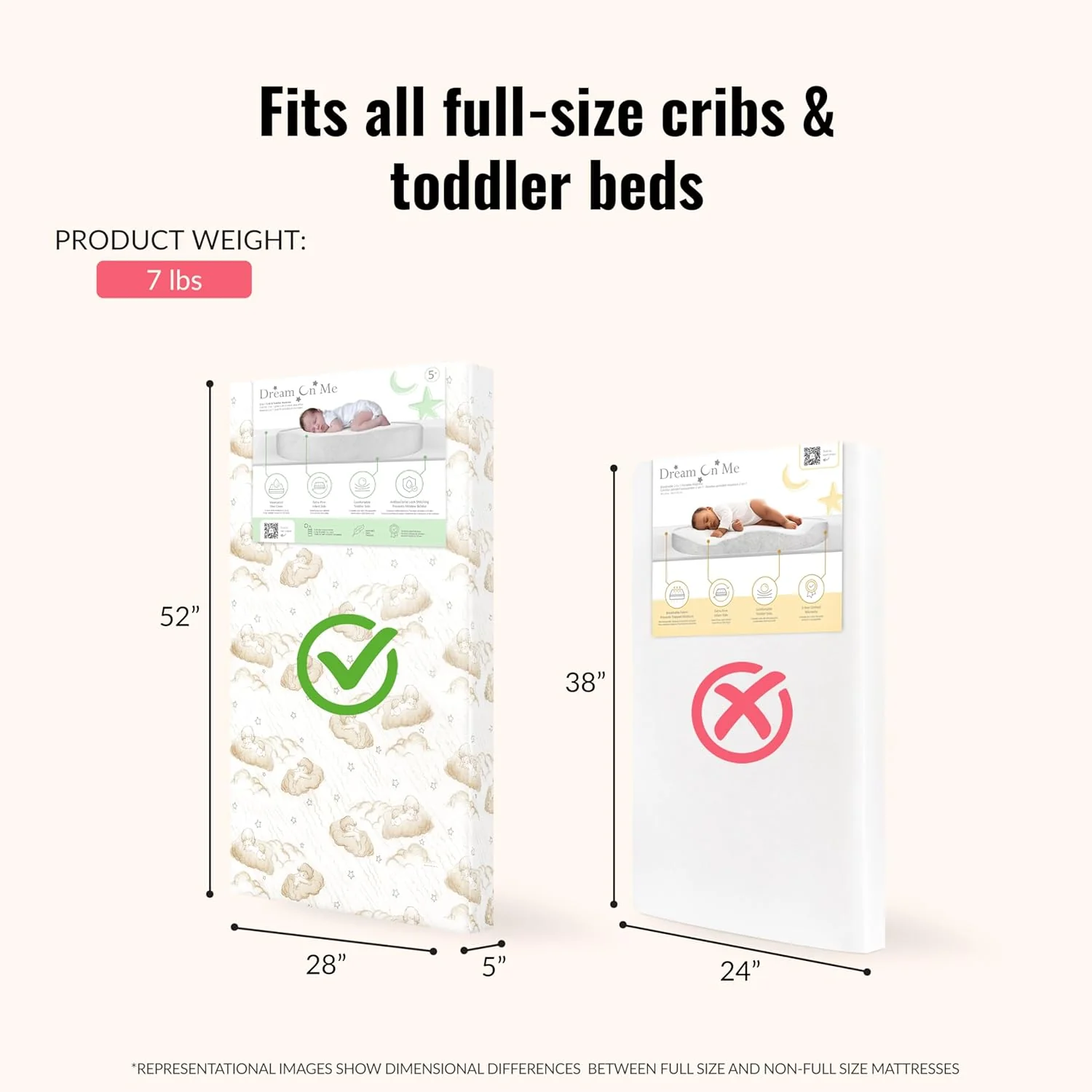 Dream On Me Little Lullaby 5” 2-in-1 Crib & Toddler Mattress (Beige Cloud) - Image 2