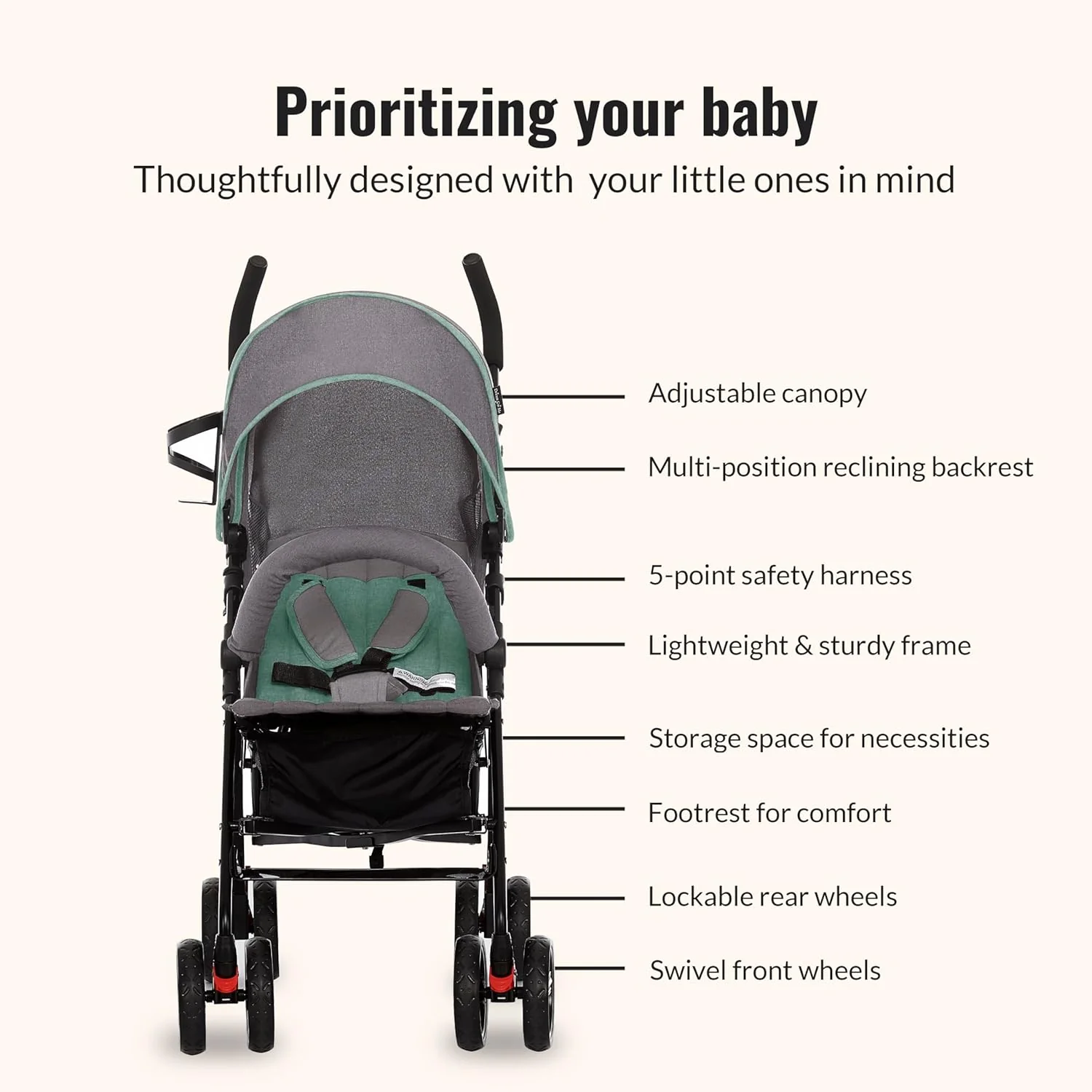 Dream On Me Vista Moonwalk Baby Stroller (Mint) - Image 6