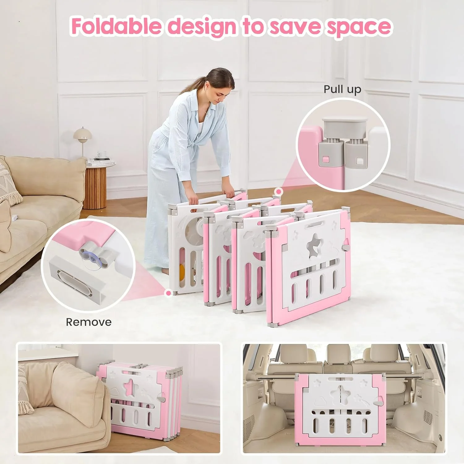 Dripex Baby Playard/Playpen for Babies and Toddlers (Pink White) - Image 5