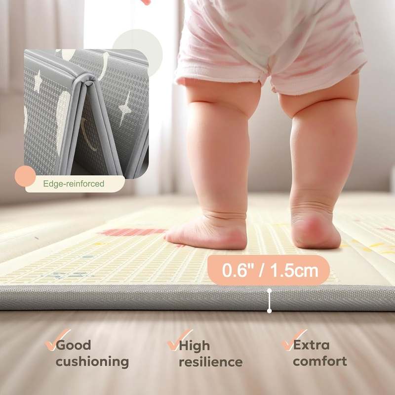 Mallify Extra Large Foldable Play Mat (Rainbow, Cloud & Moon | 71"x59") - Image 2