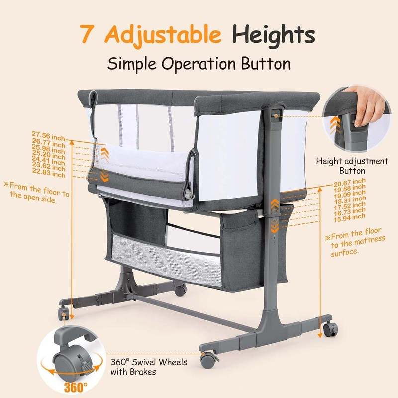 New Ezebaby Bedside Bassinet (Deep Gray) - Image 7