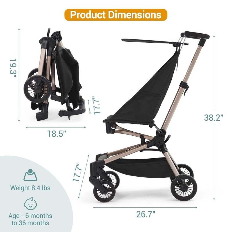 GarveeLife Lightweight Baby Stroller Under 10 lbs (Black) - Image 3