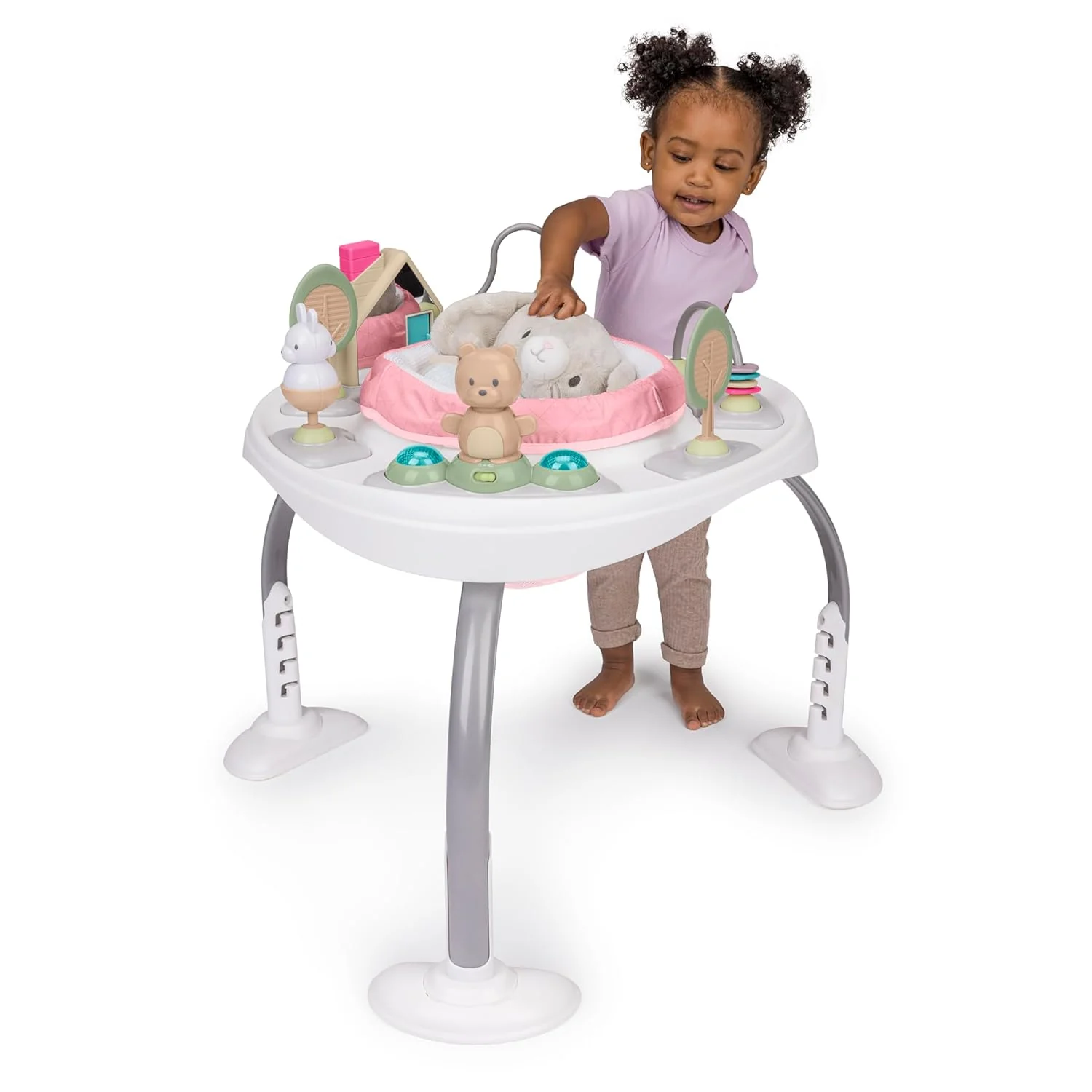 Ingenuity Spring & Sprout 2-in-1 Baby Activity Center Jumper and Table (First Forest in Pink) - Image 7