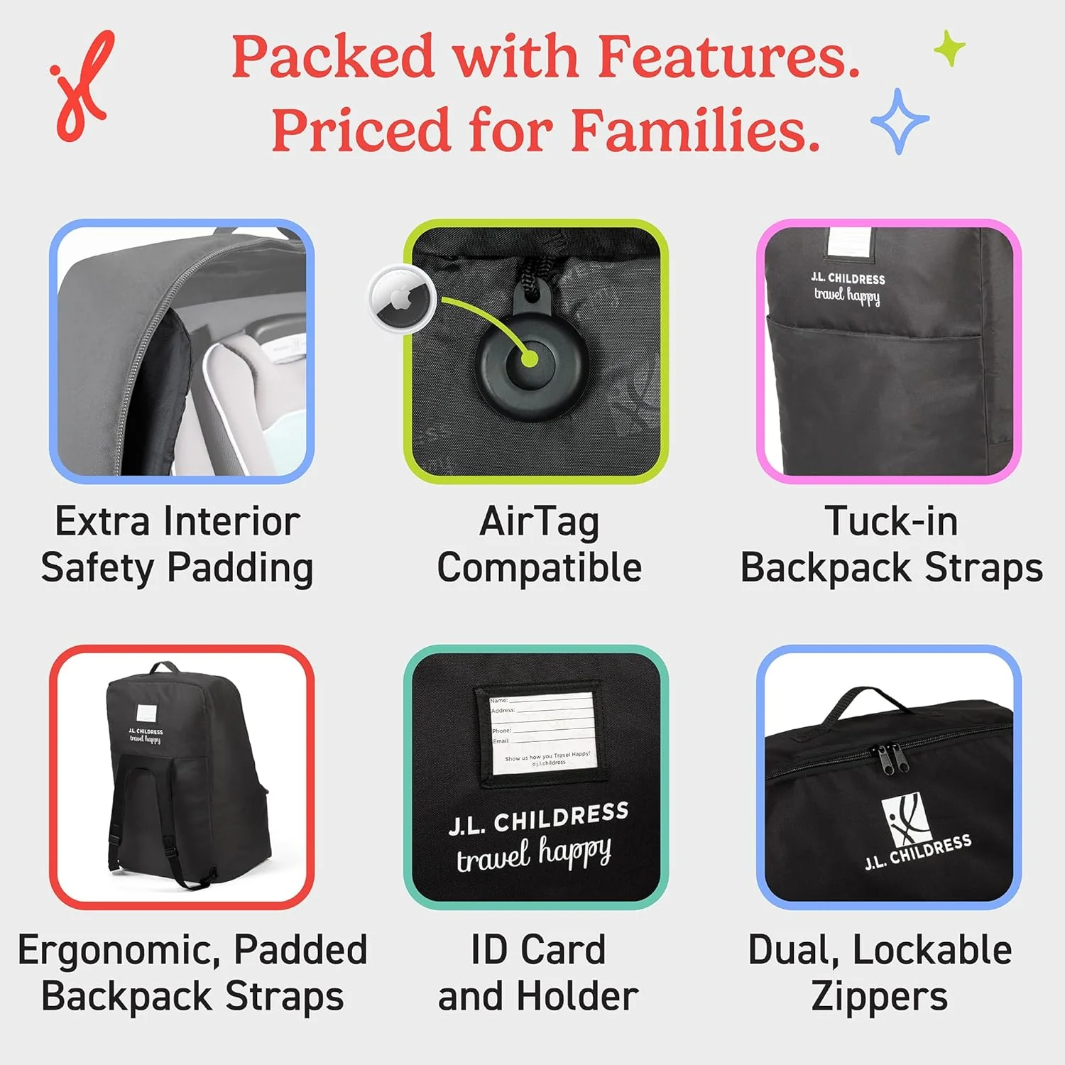 J.L. Childress Padded Backpack Car Seat Bag (Deluxe, Black) - Image 7