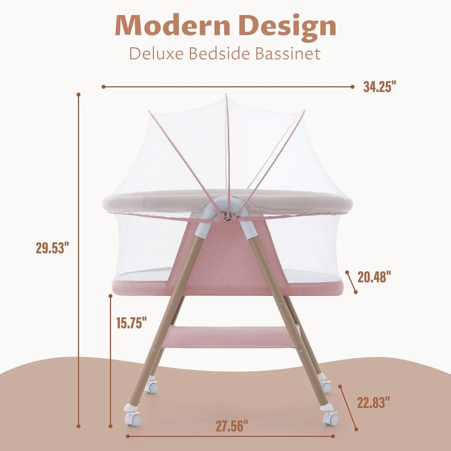Jaoul Baby Bassinet, Portable Baby Travel Crib for Baby Bed with Wheels Comfy Mattress (Pink) - Image 3