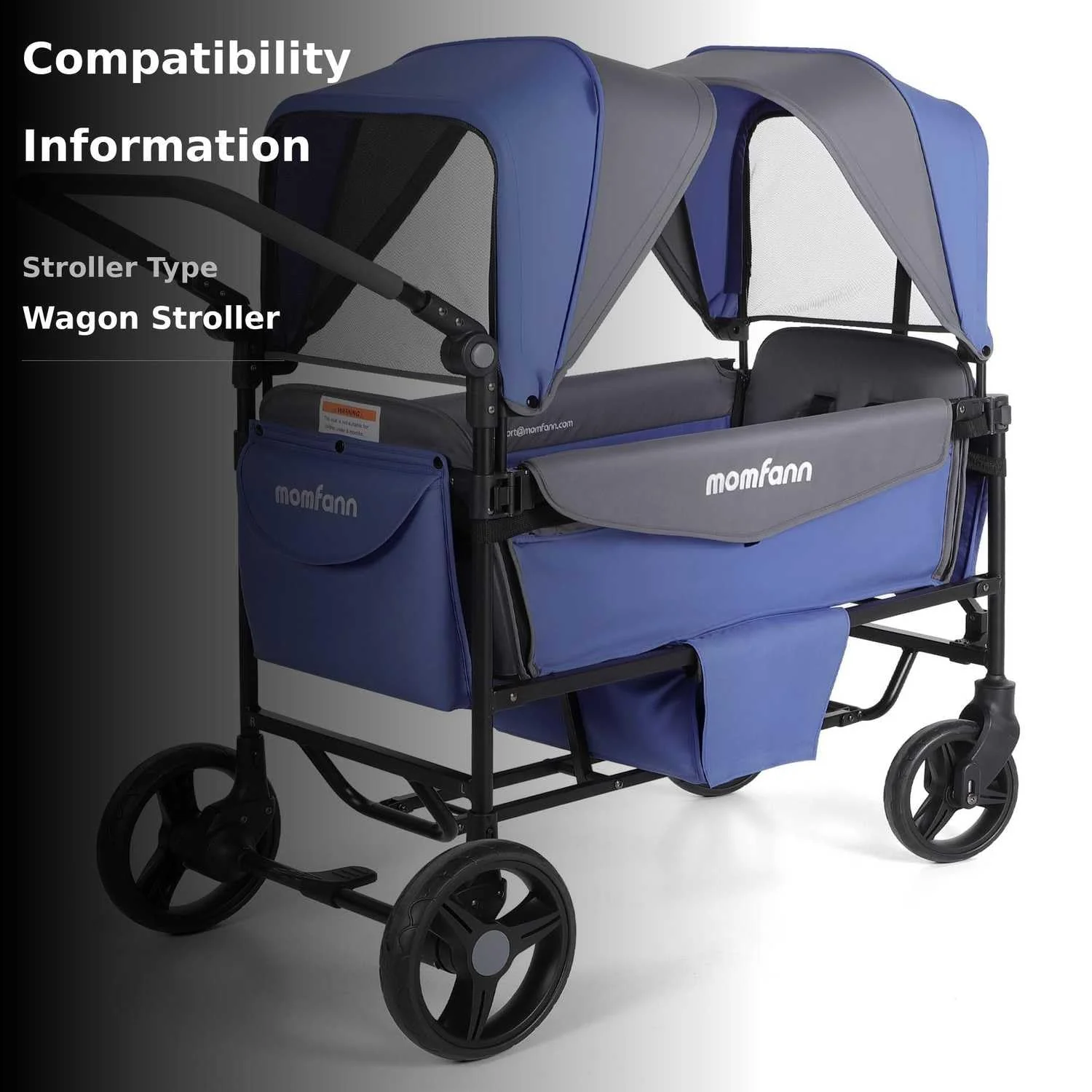 MOMFANN Foldable Stroller Wagon for 2 Kids with Canopy (Lavender Blue) - Image 3