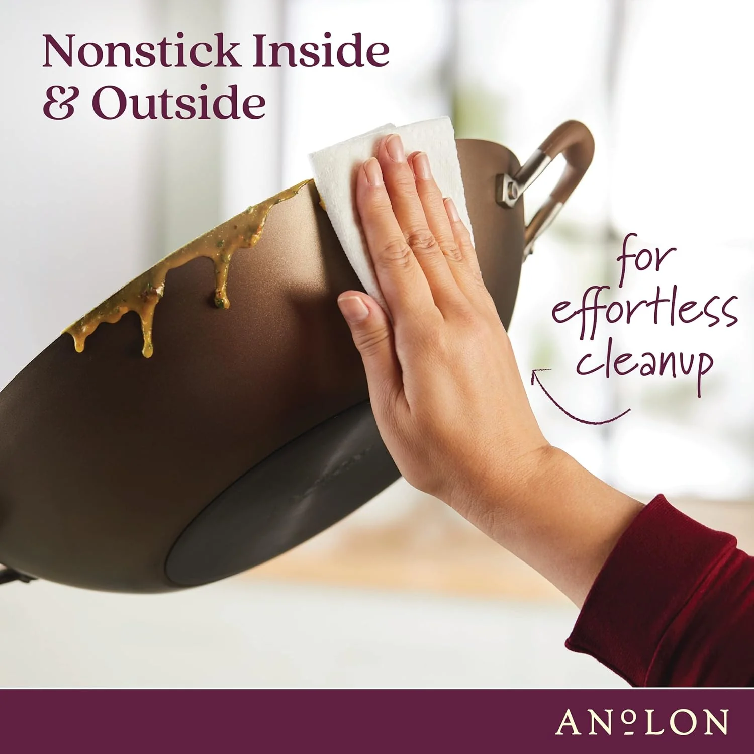 New Anolon Advanced Home 14-Inch Wok with Side Handles (Bronze) - Image 7