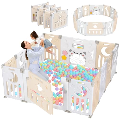 New Dripex 14-Panel Foldable Baby Playpen with Safety Gate (Yellow/White)