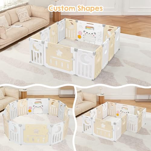 New Dripex 14-Panel Foldable Baby Playpen with Safety Gate (Yellow/White) - Image 3