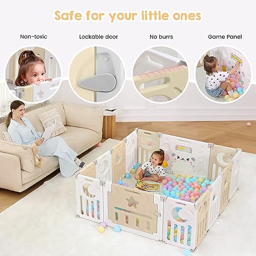 New Dripex 14-Panel Foldable Baby Playpen with Safety Gate (Yellow/White) - Image 5