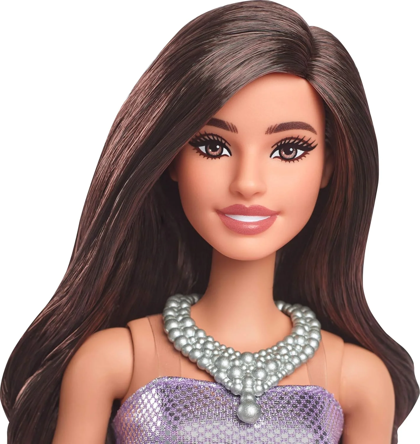 New Barbie Fashionistas Doll 234 Brown Hair Purple Dress - Image 2