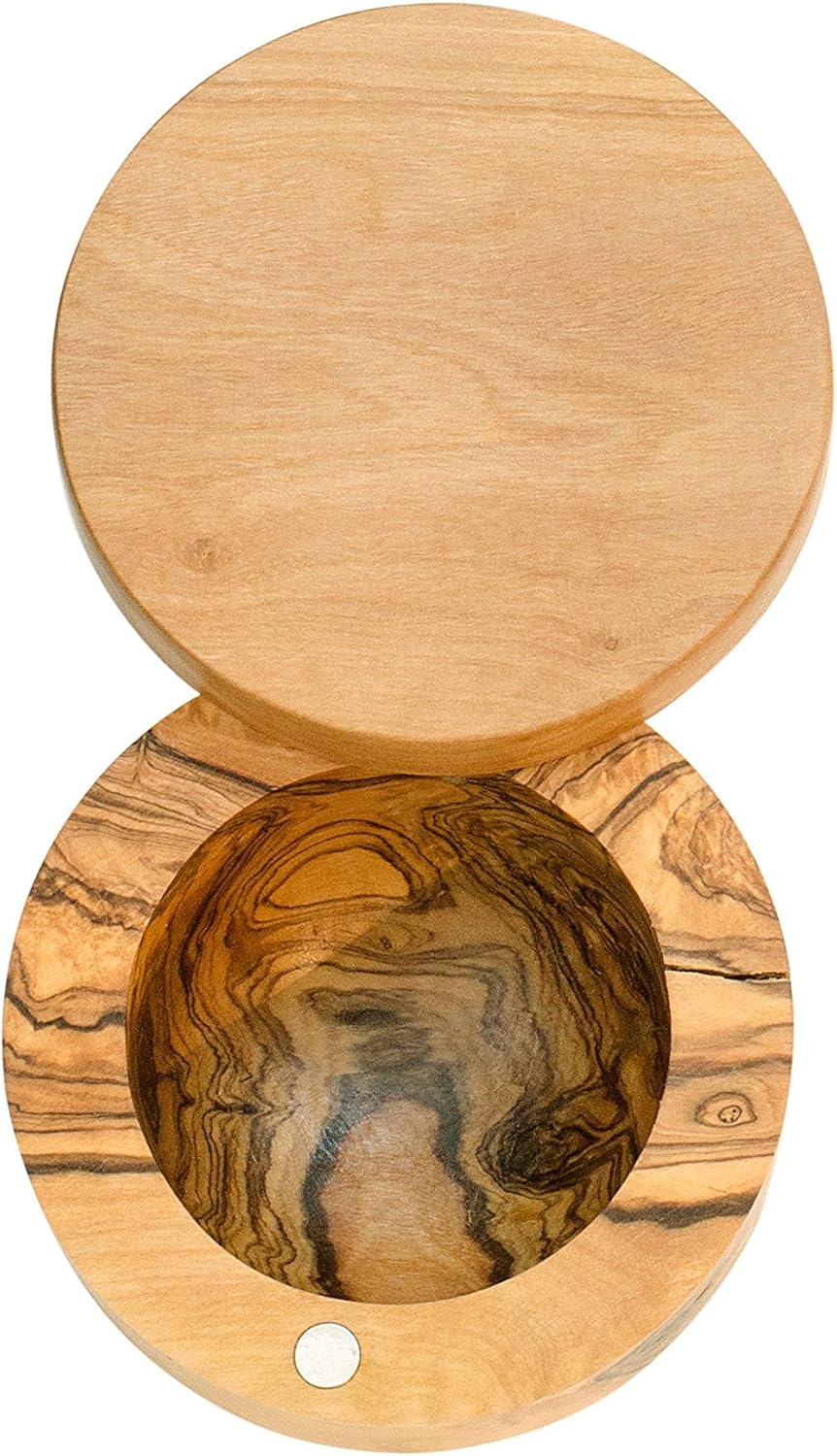 New Berard Handcrafted Salt Keeper with Magnetic Lid, 4" Round (Olive Wood) - Image 2