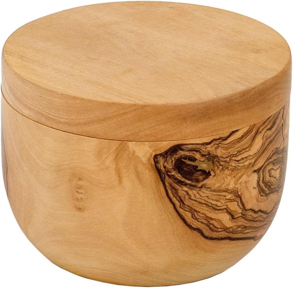 New Berard Handcrafted Salt Keeper with Magnetic Lid, 4" Round (Olive Wood) - Image 5