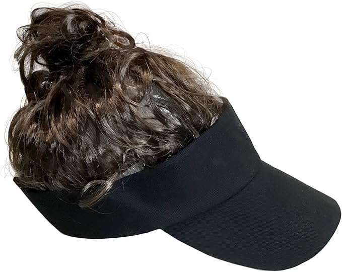 New Billy-Bob Man Bun Visor – One Size (Black/Brown Hair) - Image 2