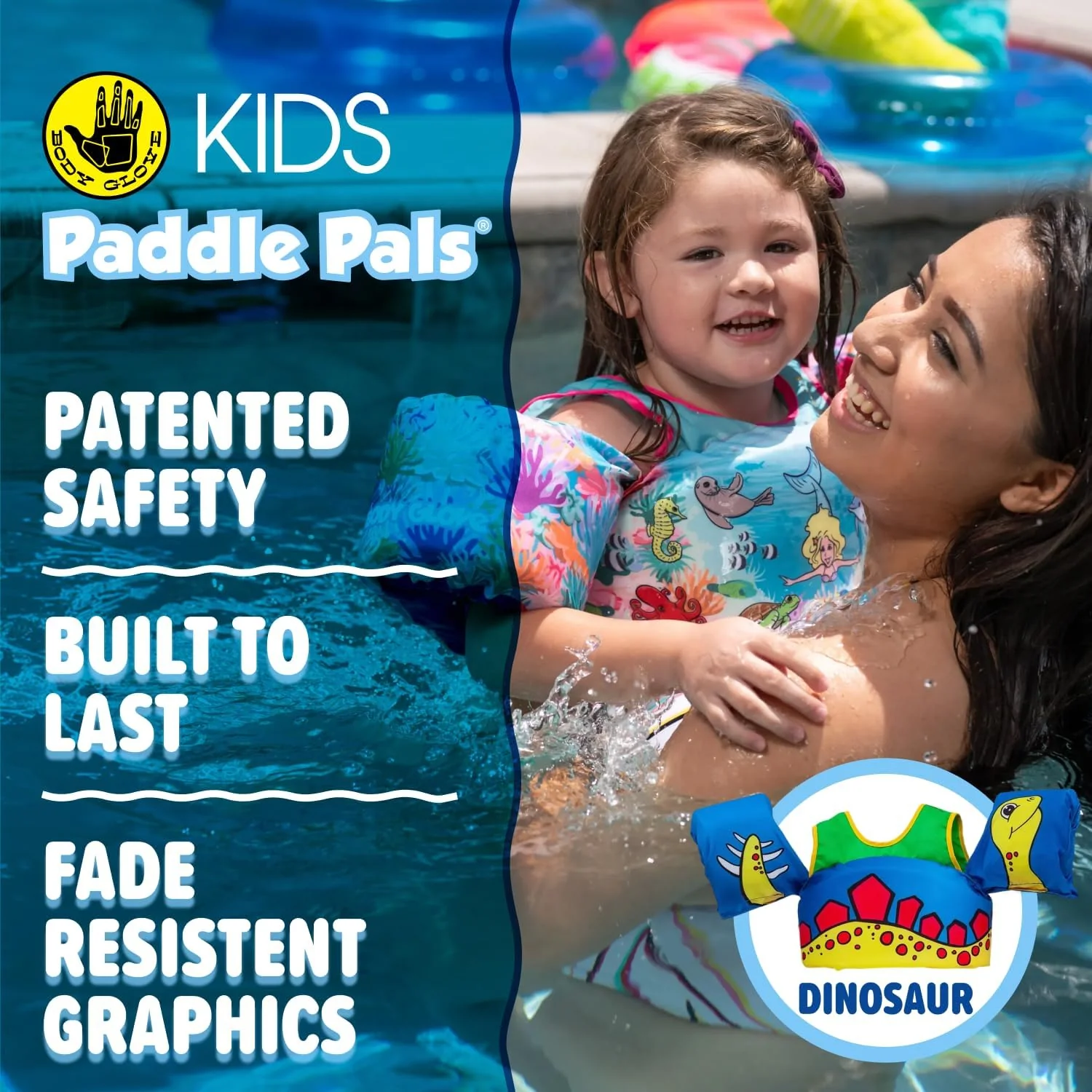 New Body Glove Paddle Pals Kids Swim Life Jacket Float - 33–55 lbs (Dinosaur) - Image 7