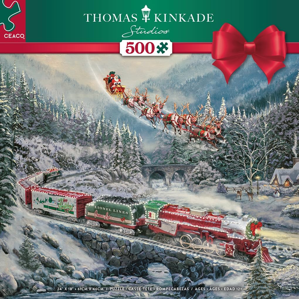 New Ceaco Thomas Kinkade Christmas Light Express 500-Piece Puzzle - Image 2