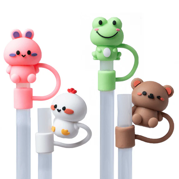 New CharCharms Cute Animal Straw Toppers 4 Pack