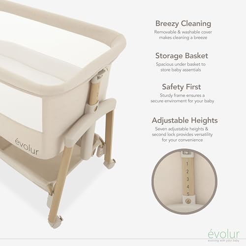 New Evolur Lullaby Portable Bassinet with Wheels (Beige) - Image 3