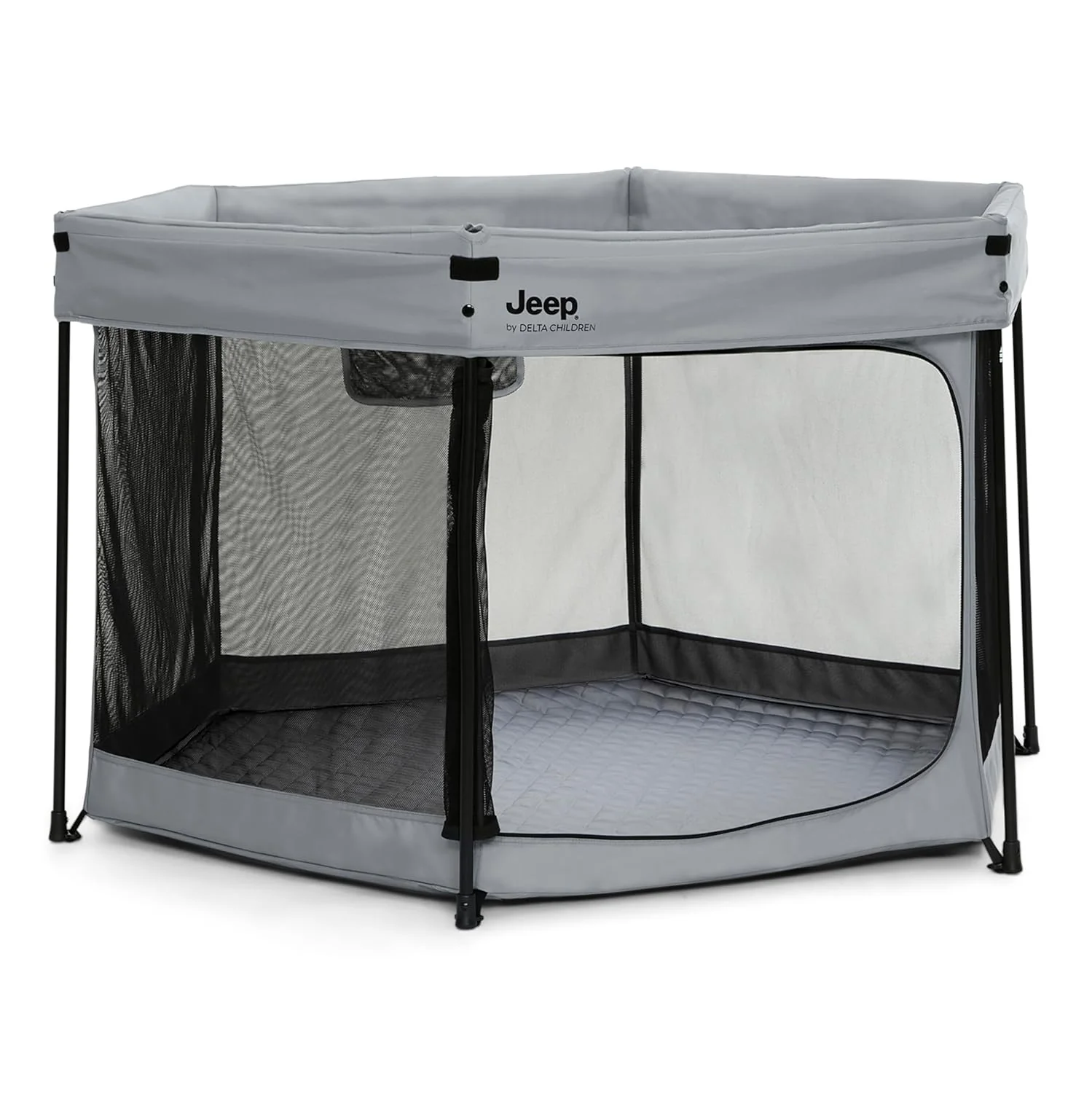 New Jeep Hexagon Pop Up Play Yard with Removable Canopy (Grey) - Image 10