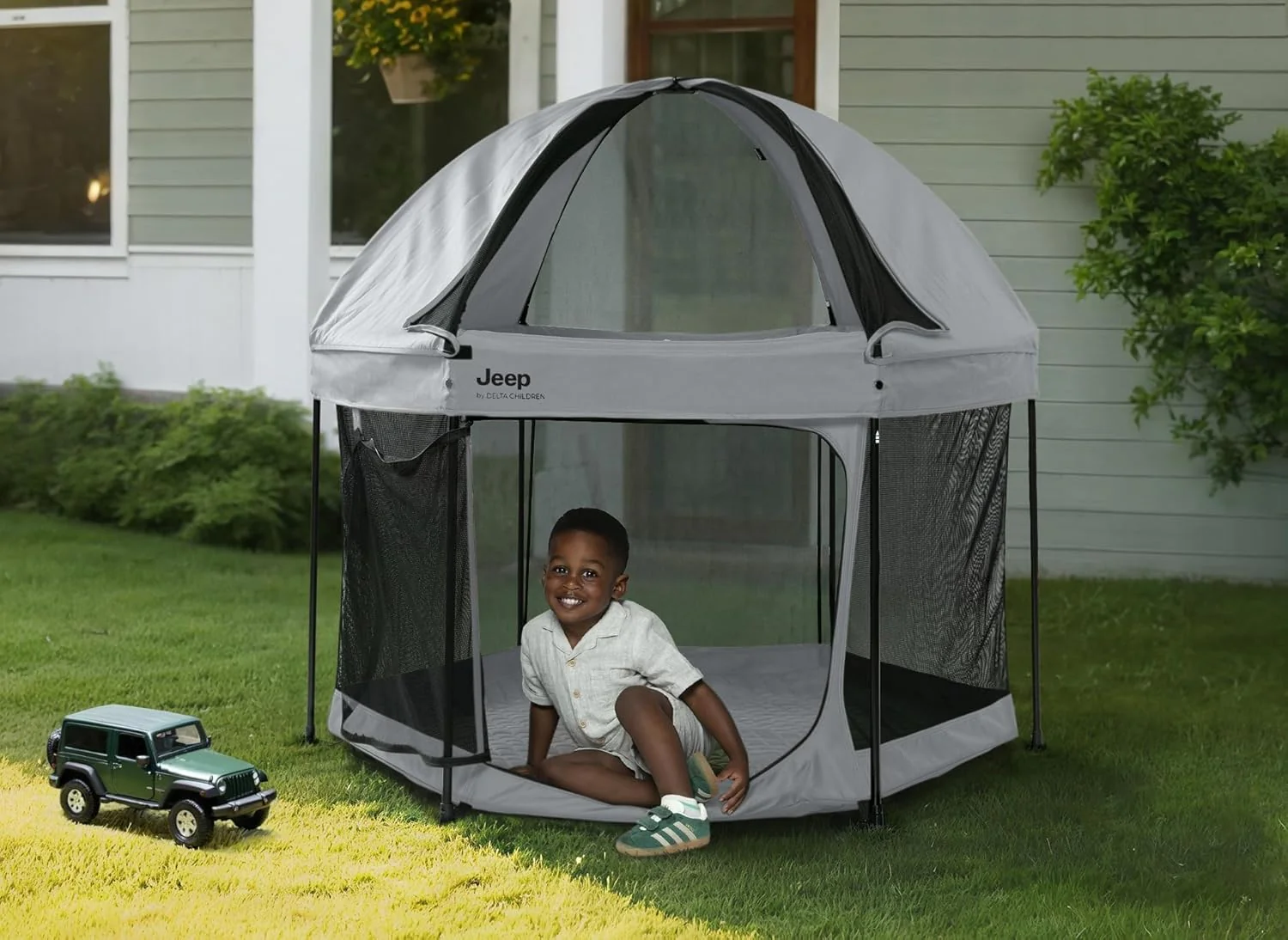 New Jeep Hexagon Pop Up Play Yard with Removable Canopy (Grey) - Image 8