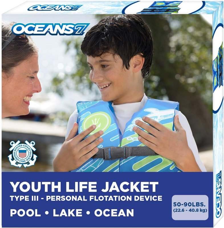 New Oceans 7 US Coast Guard Approved Life Jacket (Blue/White – Youth) - Image 5
