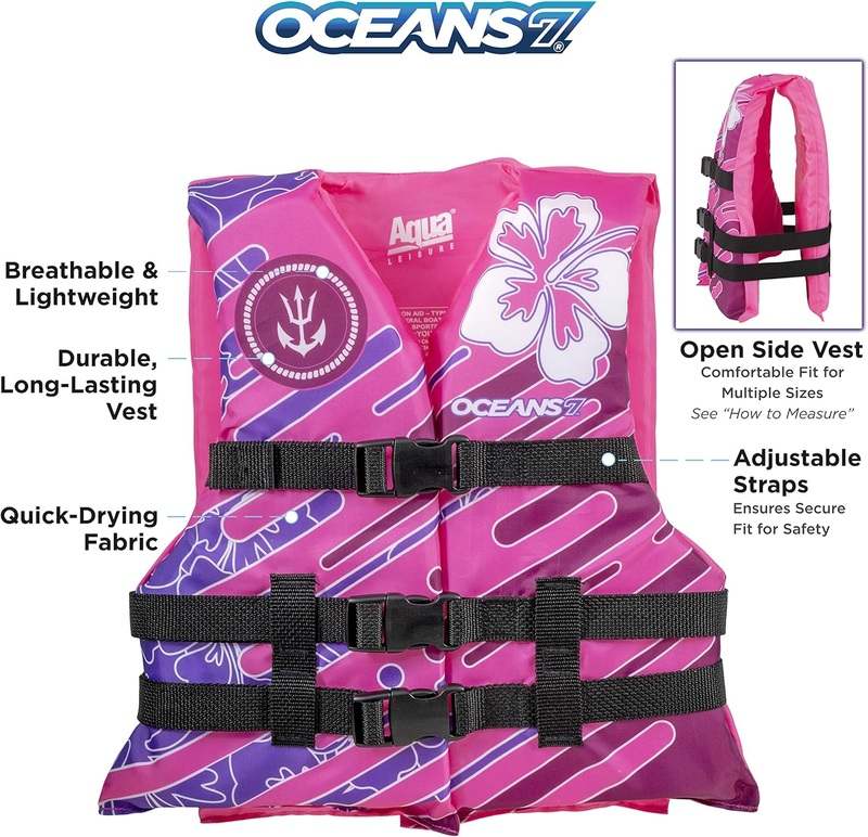 New Oceans 7 USCG Approved Youth Life Jacket (Pink/Berry: 50-90 lbs) - Image 2