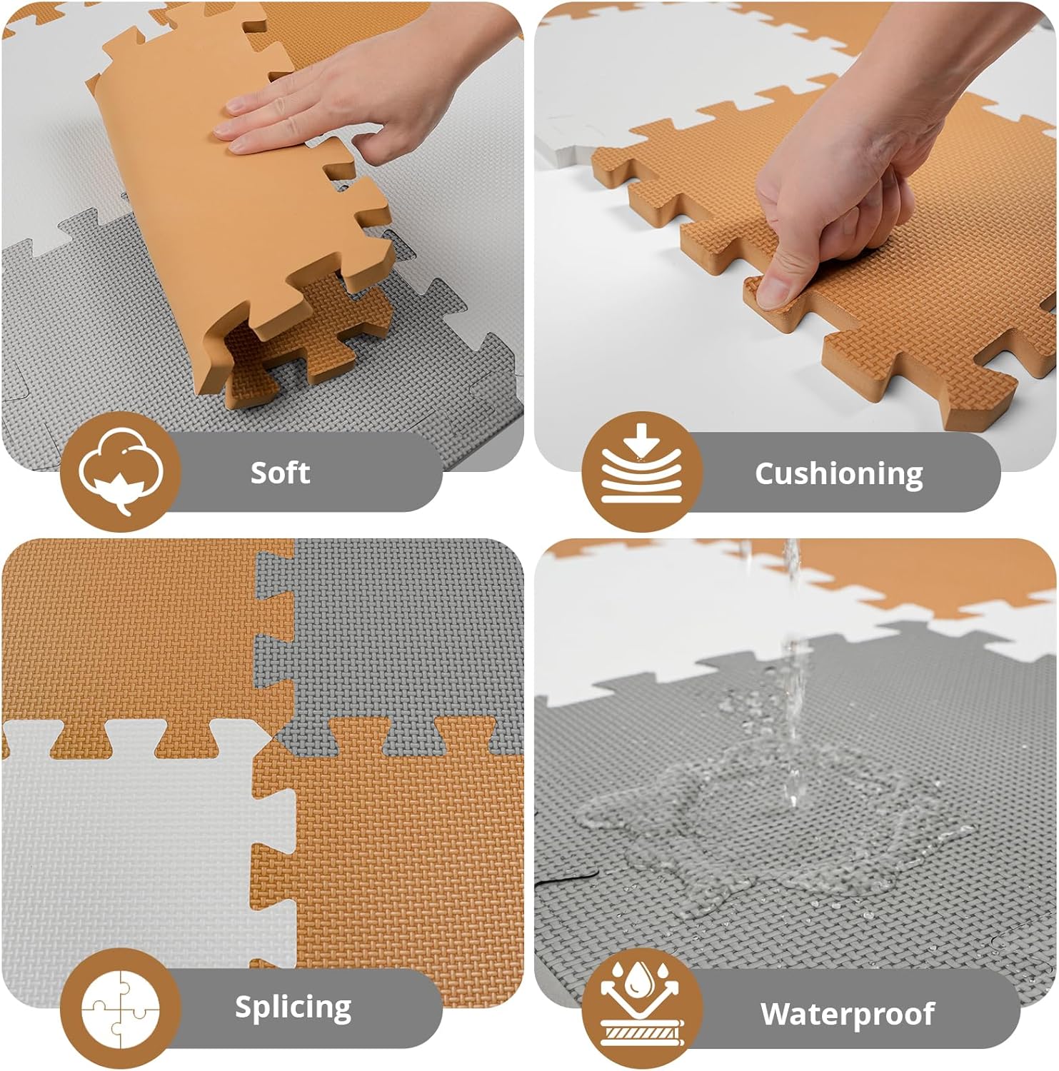 New Piglog 36-Piece Interlocking Foam Baby Play Mat (Grey/White/Brown) - Image 5