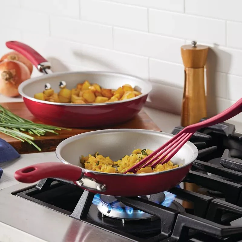 New Rachael Ray Create Delicious 2pc Aluminum Nonstick Skillets (Red) - Image 4