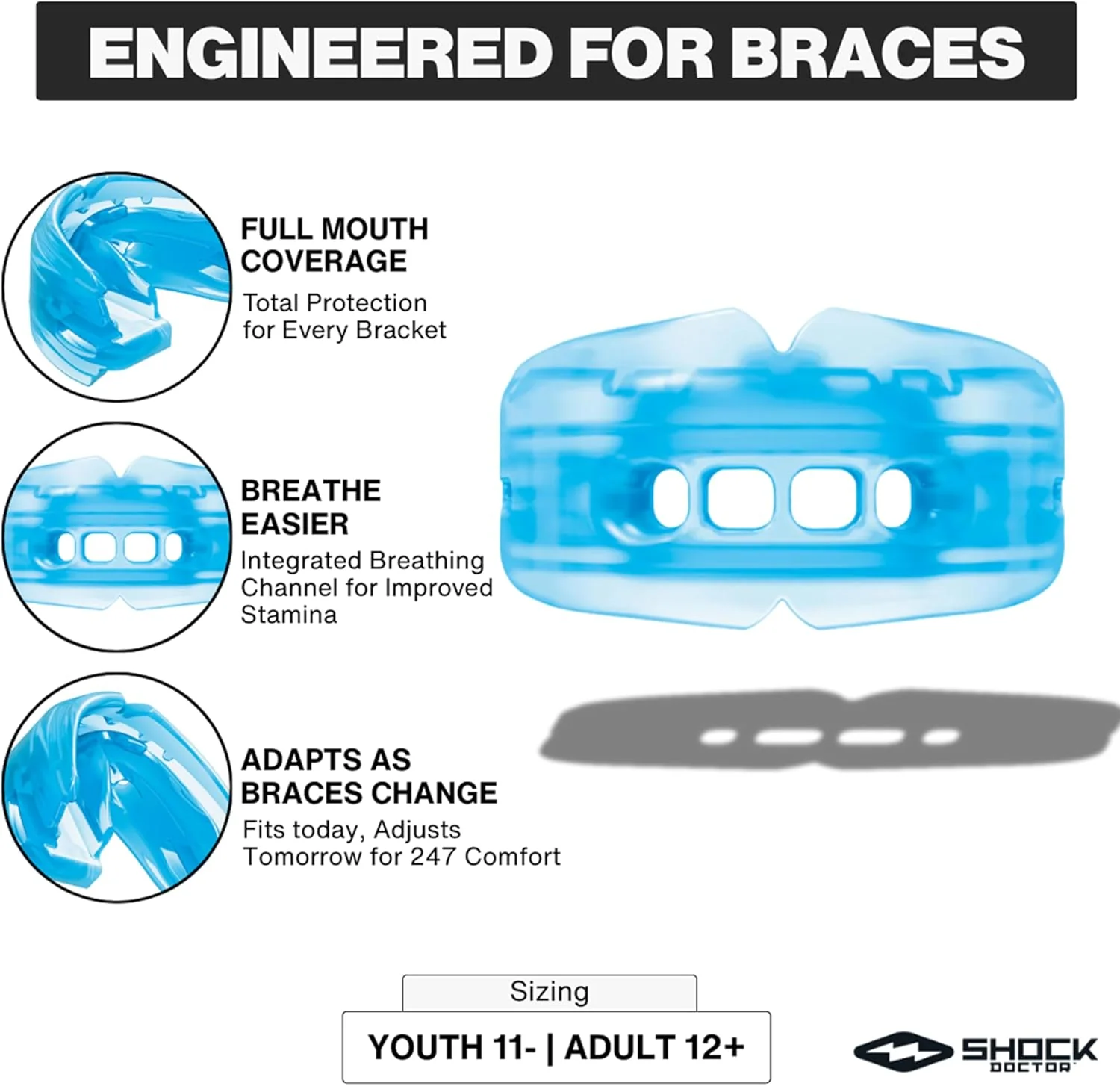 New Shock Doctor Double Braces Strapless Mouth Guard - Adult (Blue) - Image 3