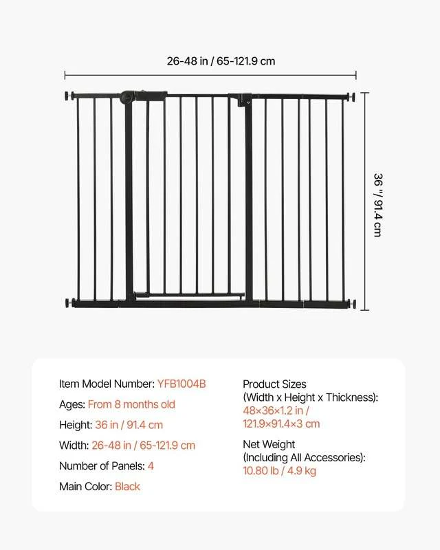 FINAL SALE New VEVOR Baby Gate Adjustable Width 26" to 48" Wide (Black) - Image 8