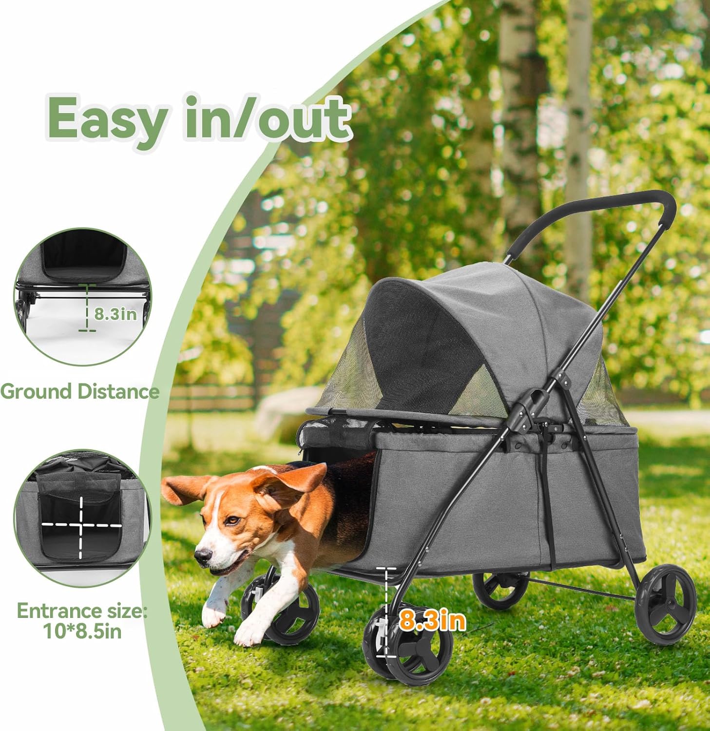 New Wedyvko 20% Larger Capacity Dog Stroller for Medium/Small Pets w/Dog Poop Bags & Dispenser (Grey) - Image 3