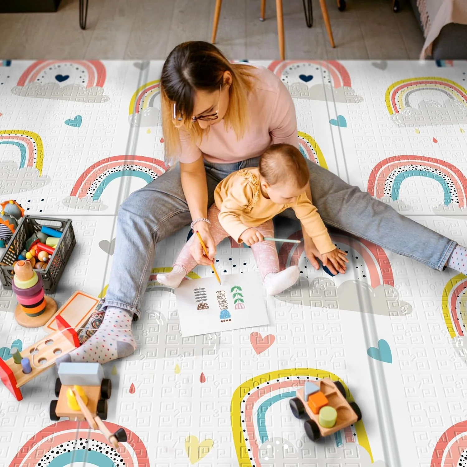 Noonkty Foldable Foam Baby Play Mat 59x59x0.4 (Rainbow) - Image 8
