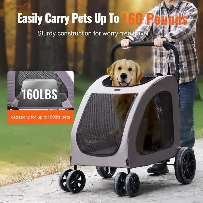 Vevor Pet Stroller 4-Wheel 160lbs Carrier (Dark Grey) - Image 5