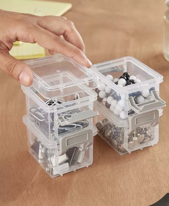 New Simplify 5 oz Stackable Storage Boxes, 4-Pack (Clear & Grey) - Image 3