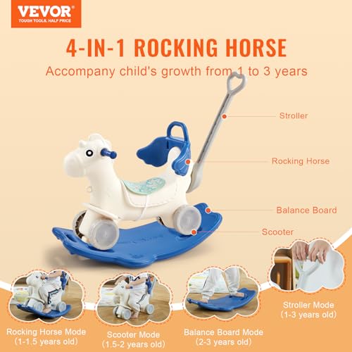 VEVOR 4 in 1 Rocking Horse for Toddlers (Blue) - Image 2