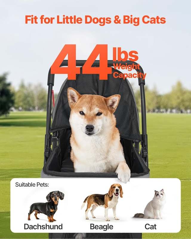 VEVOR Pet Stroller, 44 lbs Weight Capacity (Black+Gray) - Image 4