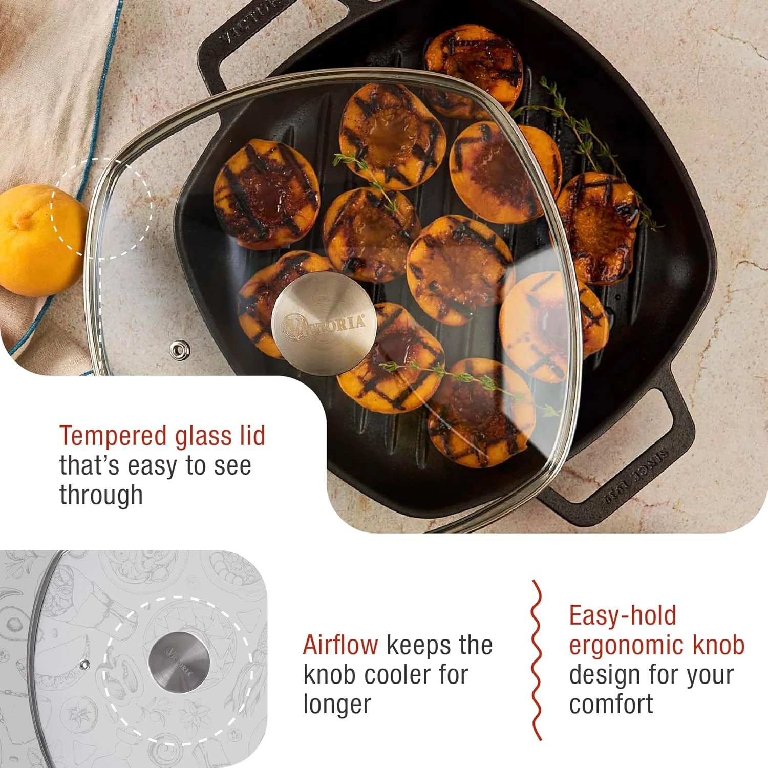 Victoria Glass Lid with Stainless Steel Knob for 10" Grill Pan - Image 5